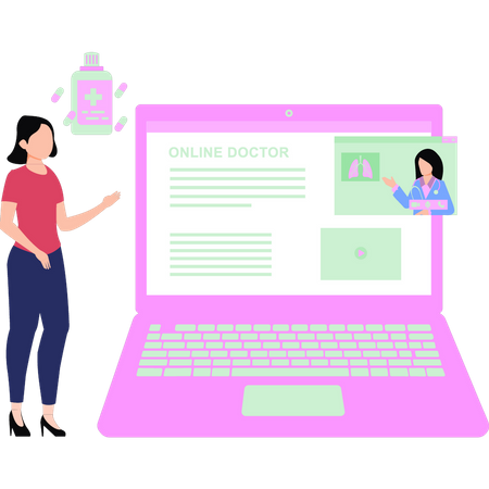 Girl  talking to  doctor online  Illustration