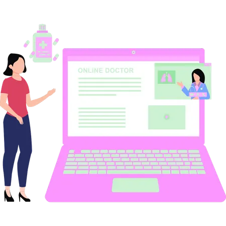 Girl  talking to  doctor online  Illustration