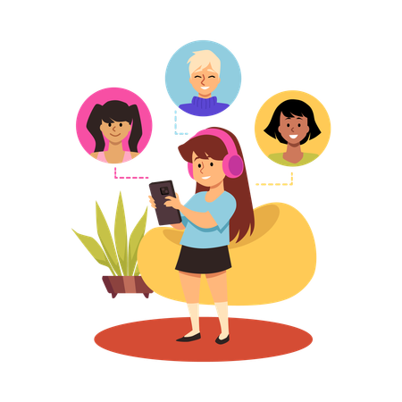 Girl talking to friends using smartphone  Illustration
