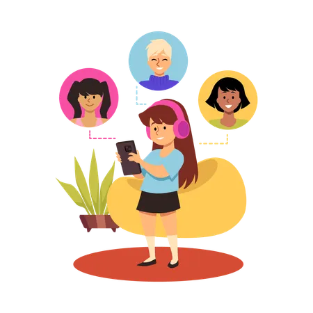 Girl talking to friends using smartphone  Illustration