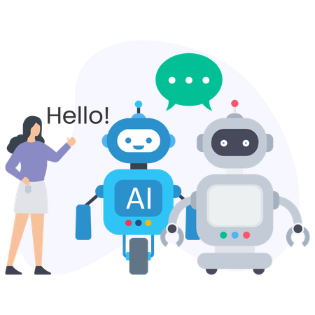 Girl talking to robot  Illustration