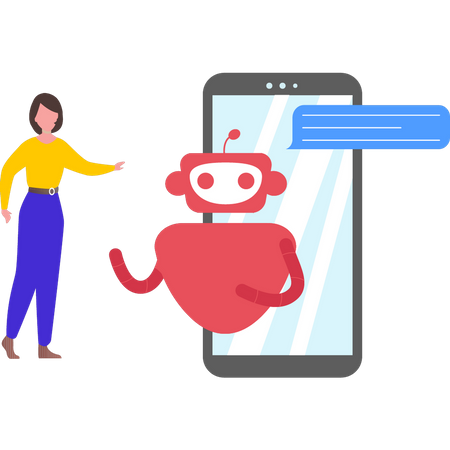 Girl talking to robot on mobile  Illustration
