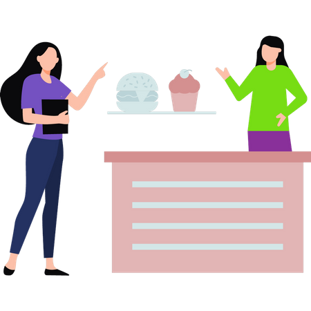 Girl talking to teacher of tuck shop  Illustration