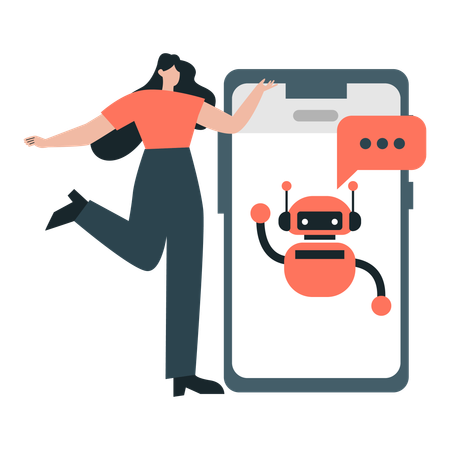 Girl talking with AI Chatbot  Illustration