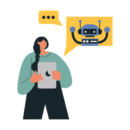 Girl talking with AI chatbot  Illustration