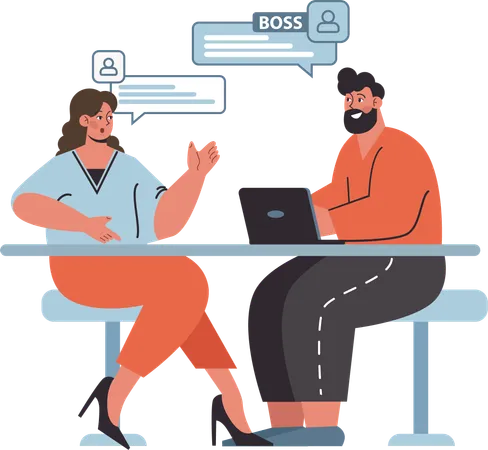 Girl talking with boss about business  Illustration