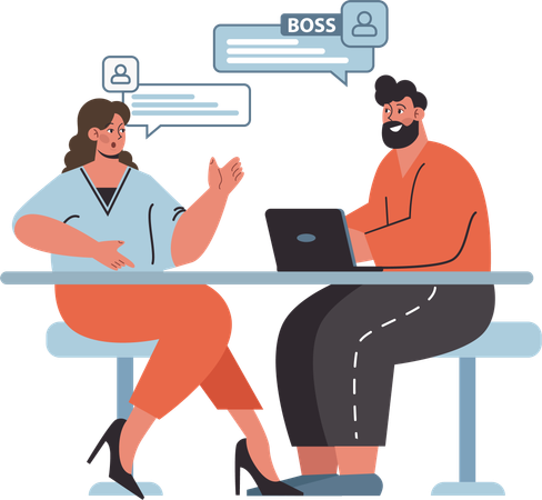 Girl talking with boss about business  Illustration