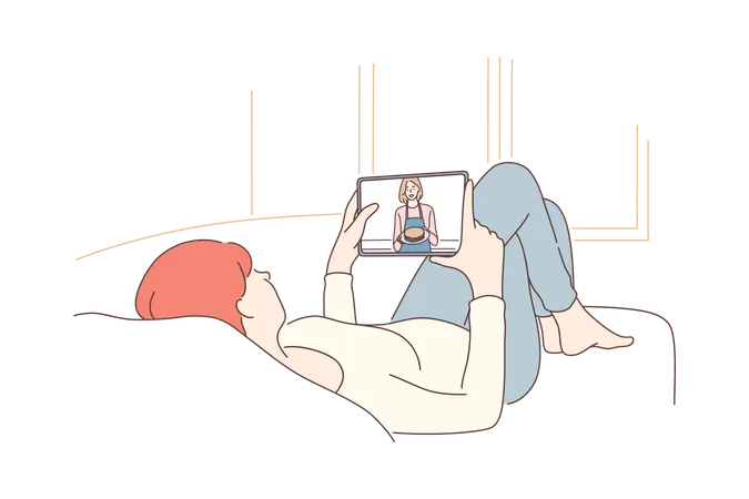 Girl talking with her mother on video call  Illustration