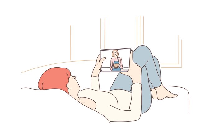 Girl talking with her mother on video call  Illustration