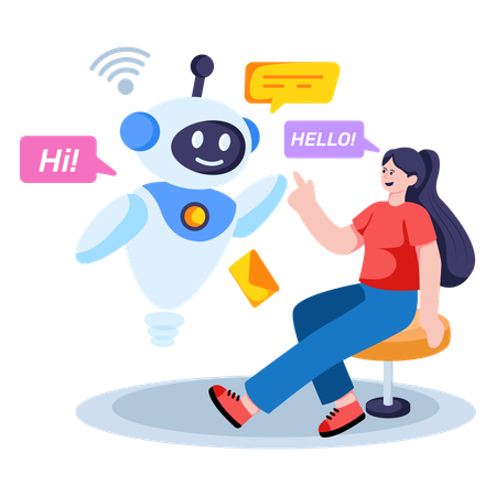 Girl Talking with Robot  Illustration