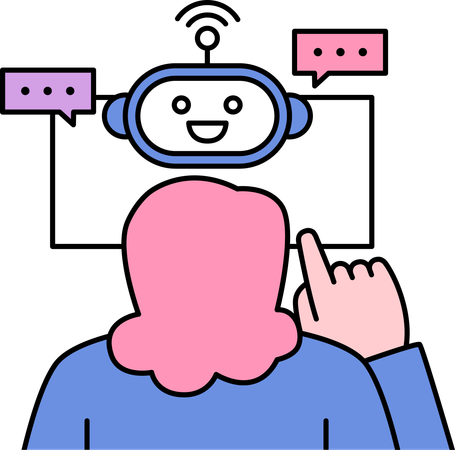 Girl talking with robot  Illustration