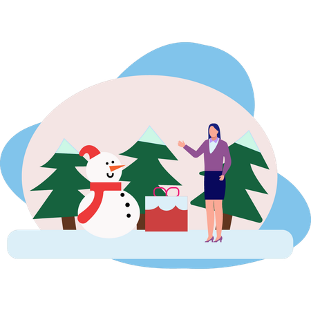 Girl talking with Snowman  Illustration