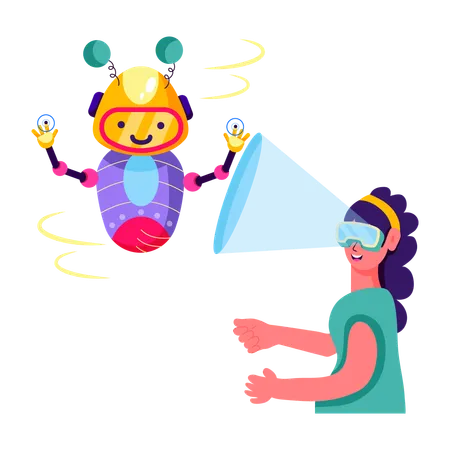 Girl talking with virtual bot  Illustration