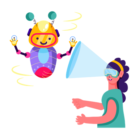 Girl talking with virtual bot  Illustration