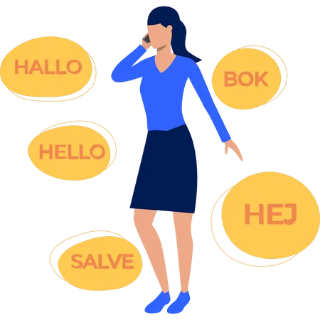 Girl talks in multiple languages  Illustration