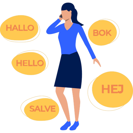 Girl talks in multiple languages  イラスト