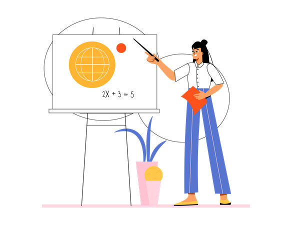 Girl teaching algebra in maths class  Illustration