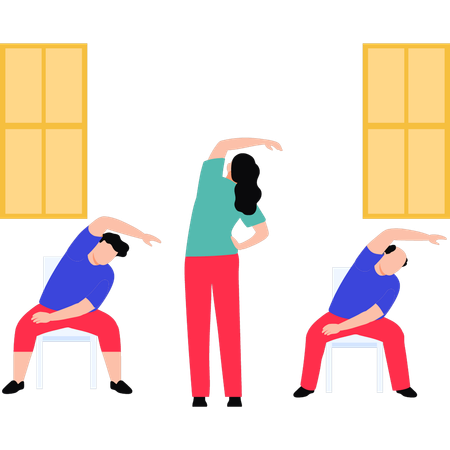Girl teaching exercise in nursing home  Illustration