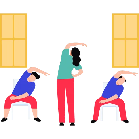 The Girl Is Teaching Exercise In The Nursing Home Illustration