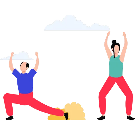 The Girl Is Teaching Exercise To The Old Man Illustration