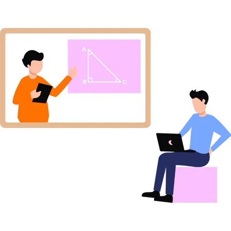 Girl Teaching Geometry Online Illustration