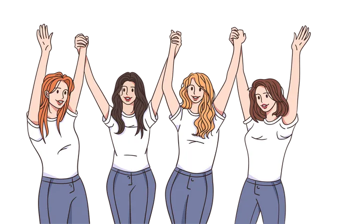 Girl team celebrating win  Illustration