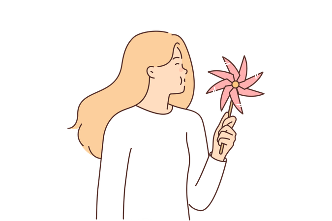 Girl teenager with pinwheel for children in hands  イラスト