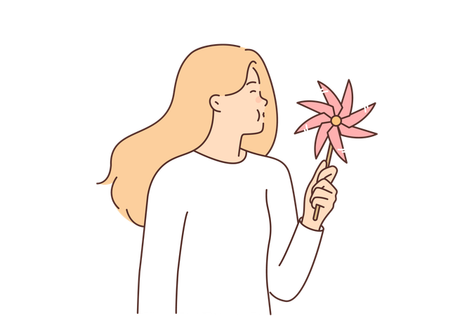 Girl teenager with pinwheel for children in hands  Illustration