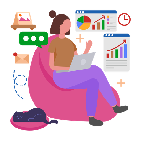 Girl Telecommute from anywhere  Illustration