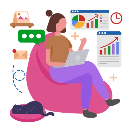 Girl Telecommute from anywhere  Illustration
