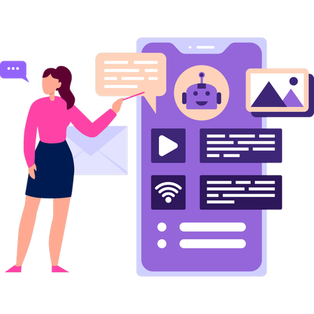 Girl telling about AI application  Illustration