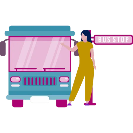 Girl telling about bus stop  Illustration