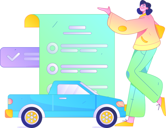 Girl telling about car insurance  Illustration