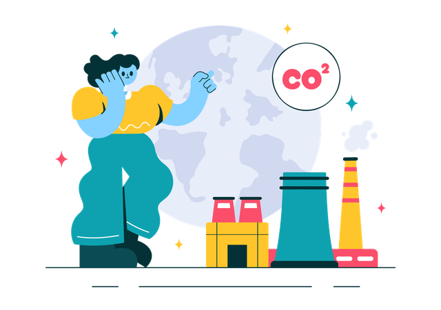 Girl telling about carbon dioxide  Illustration