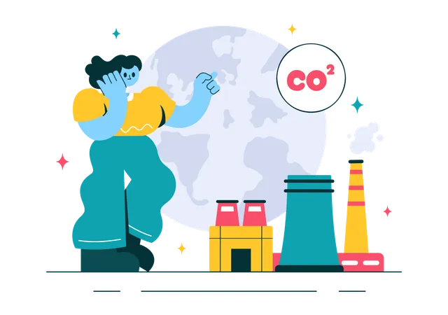 Girl telling about carbon dioxide  Illustration