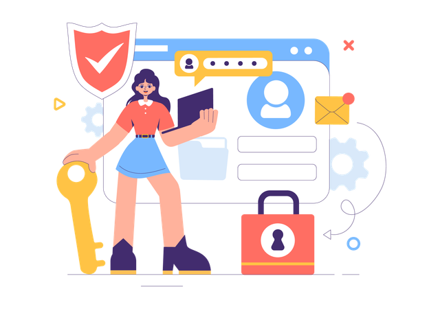 Girl telling about cyber security  Illustration