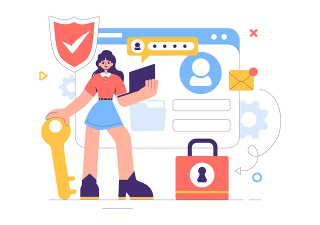 Girl telling about cyber security  Illustration