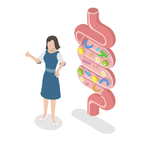 Girl telling about good and bad bacterias of stomach  Illustration