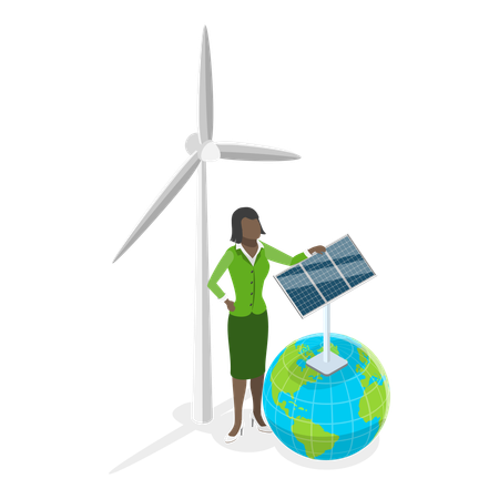 Girl telling about green enery  Illustration