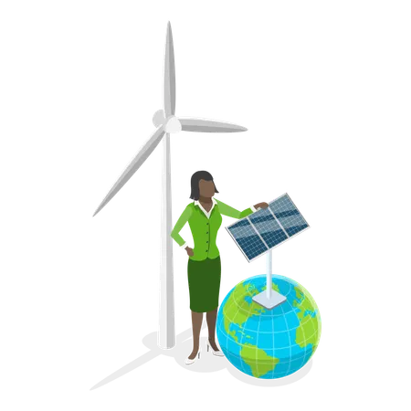 Girl telling about green enery  Illustration