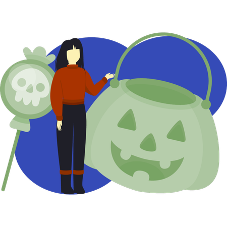 ハロウィーンのカボチャについて話している女の子  イラスト
