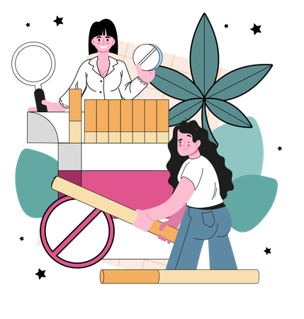 Girl telling Stop smoking  Illustration