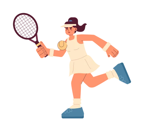 Girl Tennis Player Semi Flat Colorful Vector Character Individual Sports Professional Athlete With Racket Editable Full Body Person On White Simple Cartoon Spot Illustration For Web Graphic Design Illustration