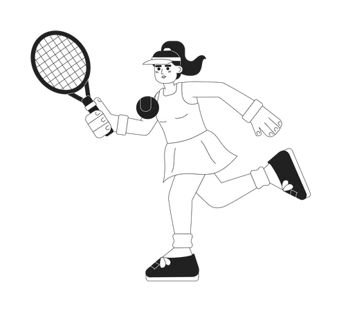 Girl Tennis Player Monochromatic Flat Vector Character Professional Female Athlete With Racket Editable Thin Line Full Body Person On White Simple Bw Cartoon Spot Image For Web Graphic Design Illustration