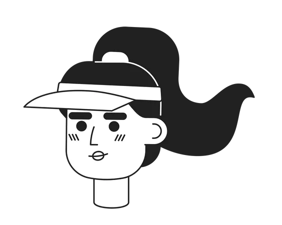 Girl Tennis Player Wearing Athletic Sun Visor Hat Monochrome Flat Linear Character Head Editable Outline Hand Drawn Human Face Icon 2 D Cartoon Spot Vector Avatar Illustration For Animation Illustration