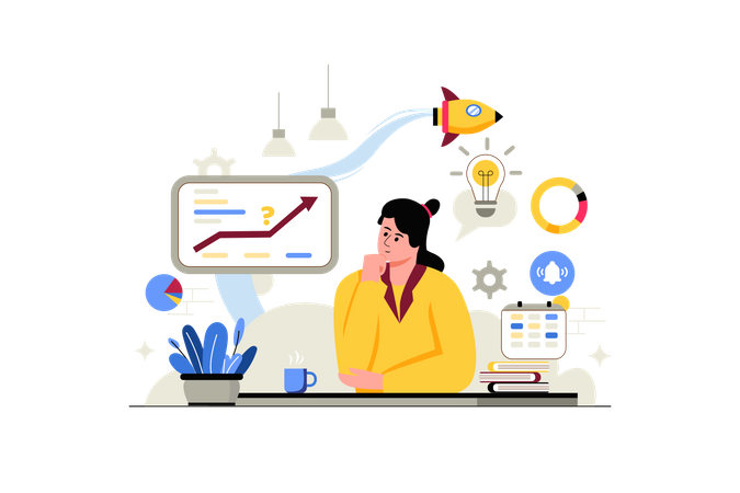 Girl think about Growth Planning  Illustration