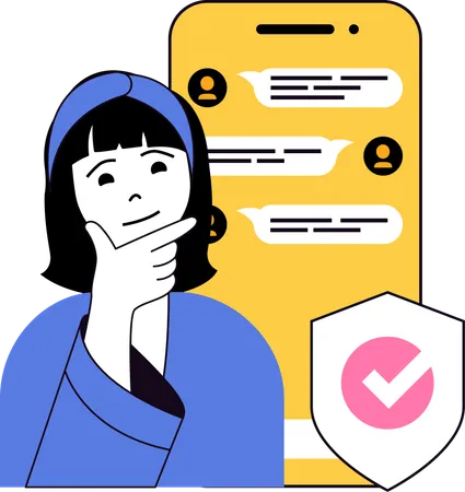 Girl think about secure chat  Illustration