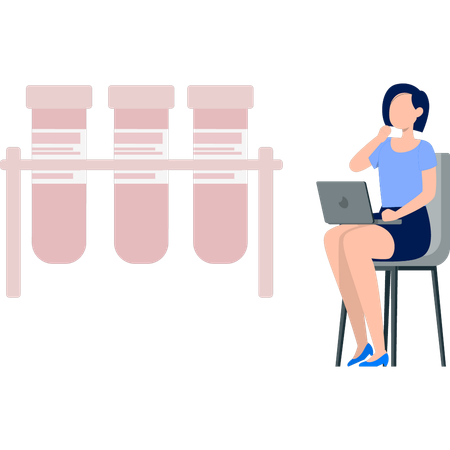 Girl  think about test tube  Illustration
