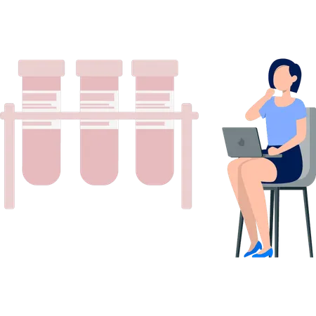 Girl  think about test tube  Illustration