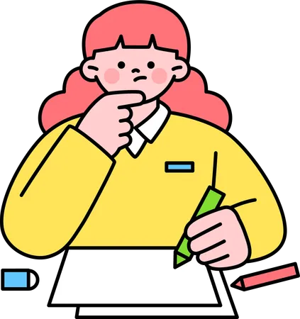 Girl thinking about answer in exam hall  Illustration